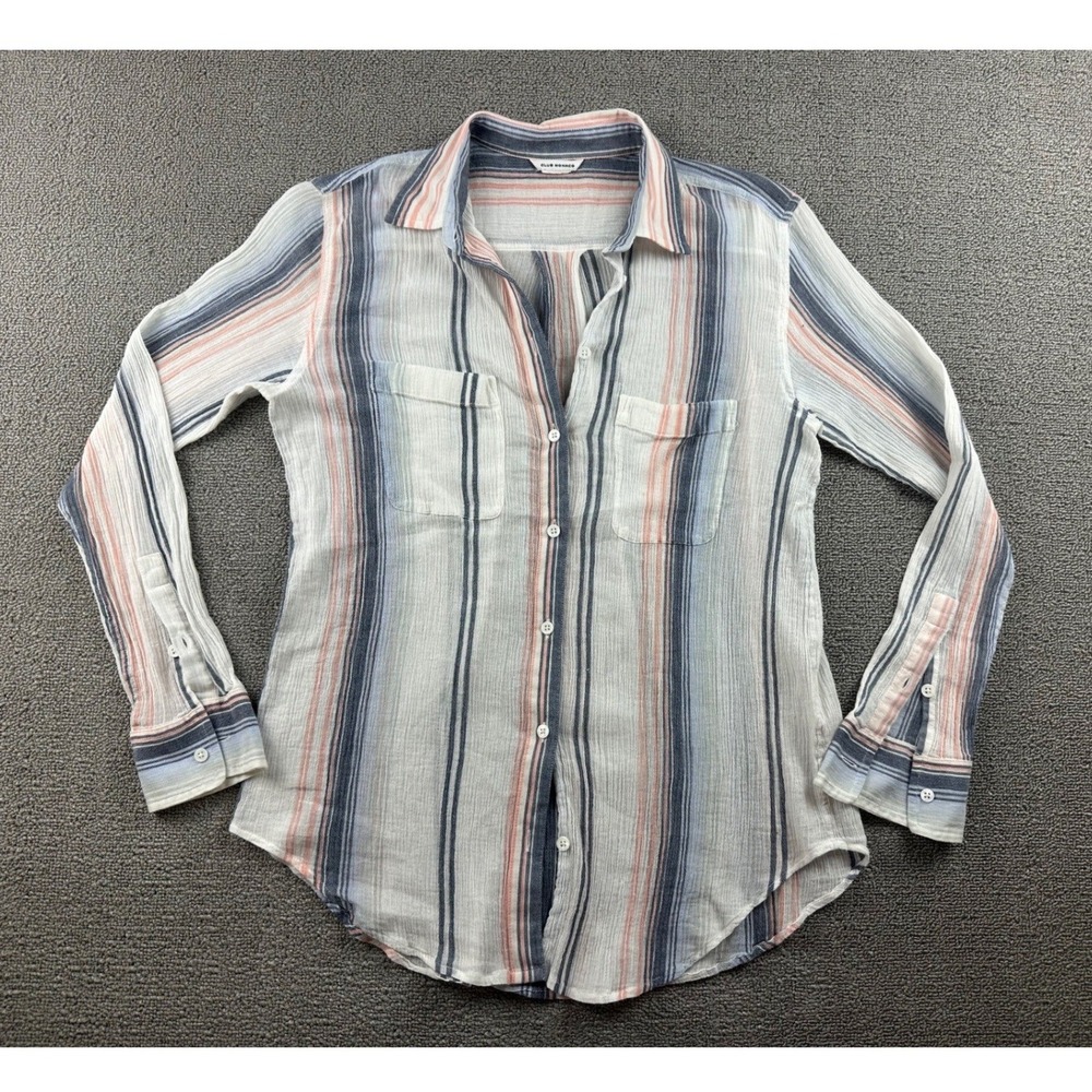 Club Monaco Button Up Shirt Women S‎ Multi Color Striped 100% Cotton Seersucker